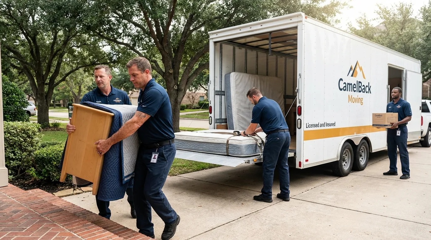 Crew loading residential truck for cross-state move from Chelsea, OK