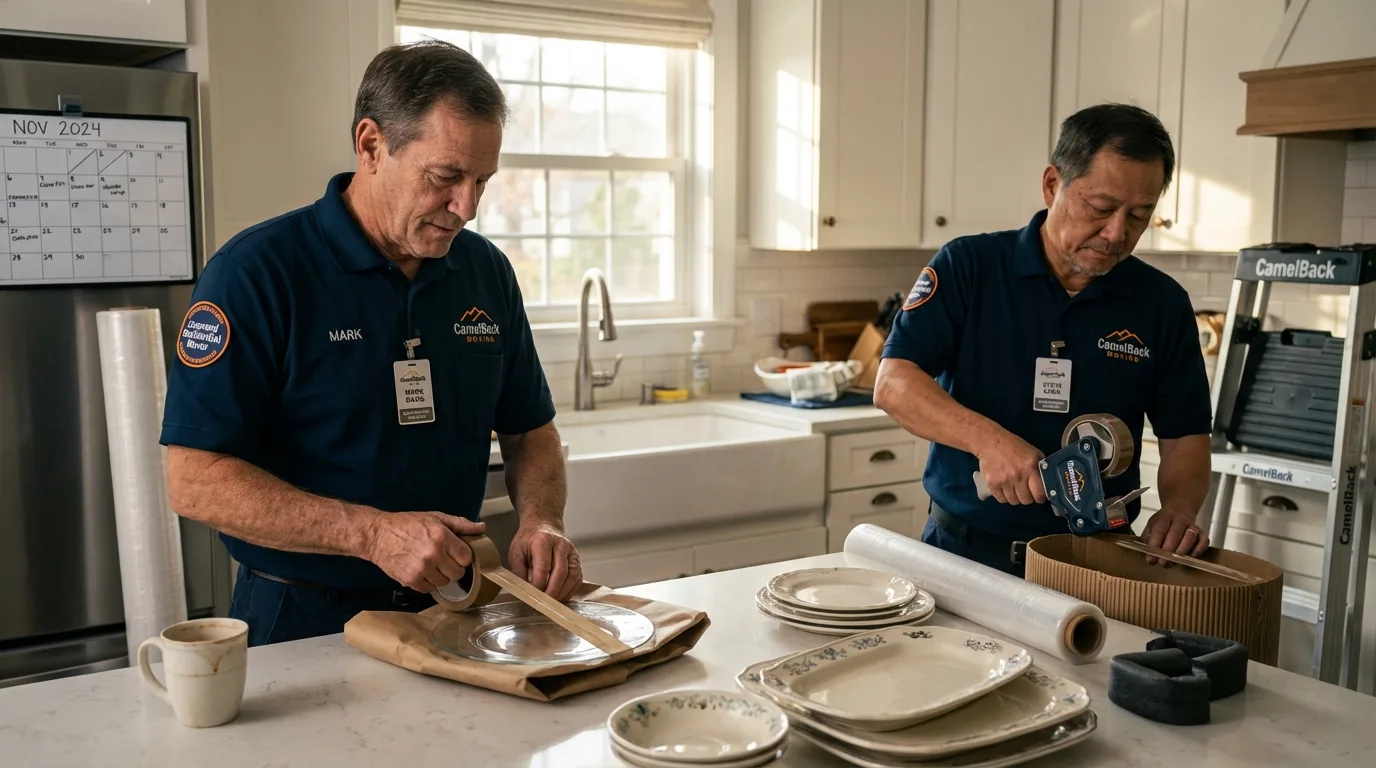 Professional crew packing kitchen dishware in Chelsea, OK